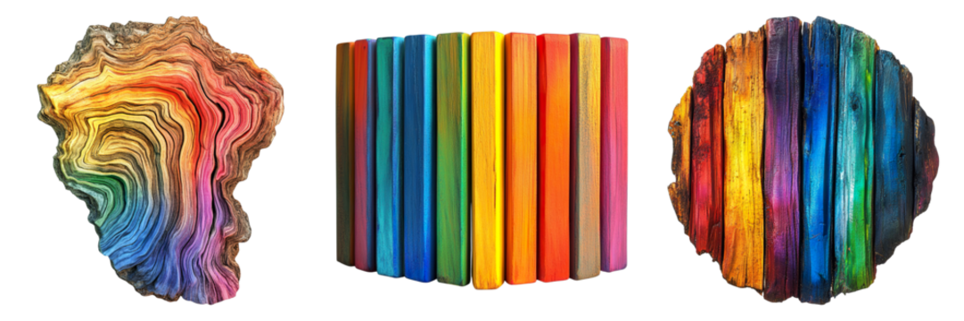 Three different colored objects are shown in a row