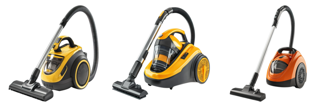Three different colored vacuums are shown side by side