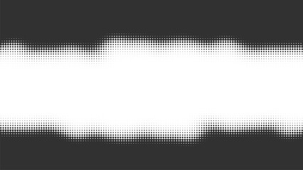 Monochrome halftone banner with wide white center stripe and softer pixelated fade to black edges abstract gradient background texture template with copy space for design
