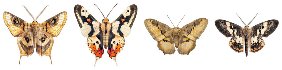 Four butterflies with different colors and patterns