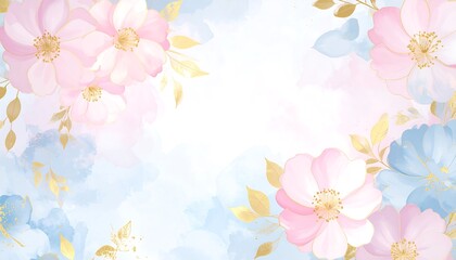 Pastel floral design with gold accents.