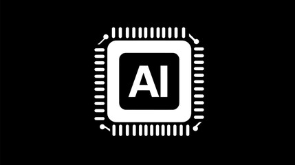 Fototapeta premium AI Chip Icon Black and White Artificial Intelligence Processor Symbols for Technology, Machine Learning, and Computer Hardware