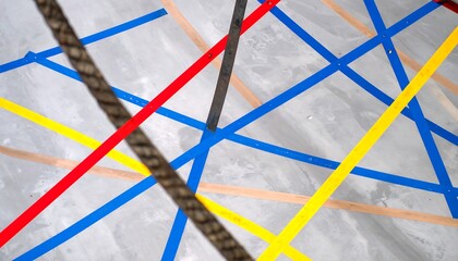 Colorful lines on a gray surface.