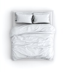 White bed, top view, bedding