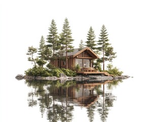 Wooden cabin on island, tranquil scene