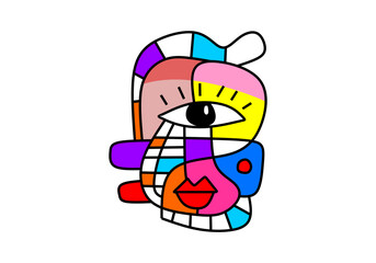 abstract portrait featuring a stylized face with one large expressive eye