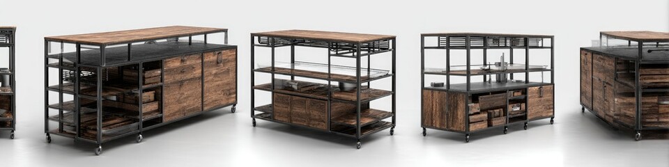Multi-piece wooden & metal shelving/cabinet set
