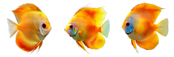 Three orange fish are shown in a row