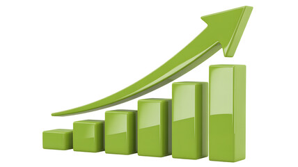 Green bar graph shows business growth and financial success trending upward