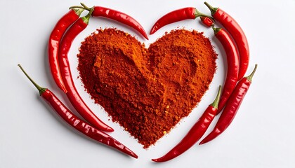 Vibrant red chili peppers and spice forming a heart, perfect for food blogs and culinary content