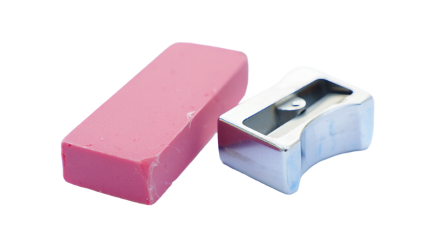 Eraser and sharpener isolated on white background