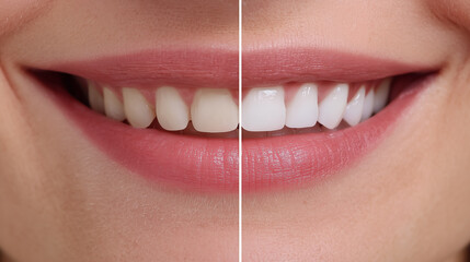 Woman smiling showing teeth whitening before and after treatment