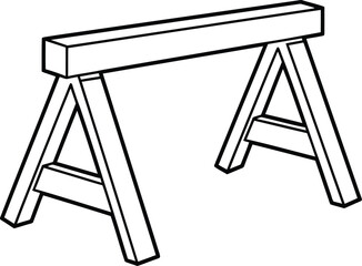 Simple Sawhorse Illustration: A detailed illustration of a sturdy sawhorses, a versatile work tool. It's perfect for carpentry projects, DIY tasks, or construction work.