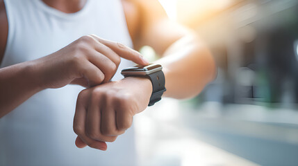 Athlete using smart watch during training session