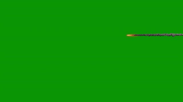 Meteor, rocket or missile 014 shooting across the sky, 4k 24p, green screen for transparent background