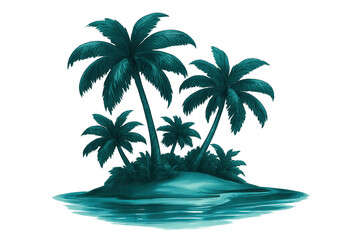 Vibrant teal palm trees flourishing on remote tropical island, revealing lush landscape with pristine atmosphere