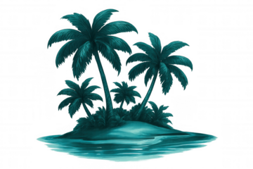 Vibrant teal palm trees flourishing on remote tropical island, revealing lush landscape with pristine atmosphere