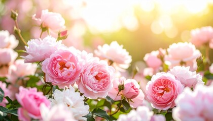 Vibrant pink roses blooming in a sunny garden, perfect for romantic designs and floral concepts