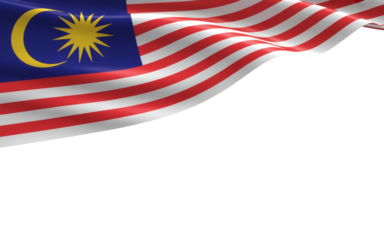 A vibrant eye-level photograph showcasing the majestically waving Malaysian flag with ample clean copy space, ideal for national themes