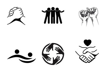 Collection of diverse icons representing unity friendship and support