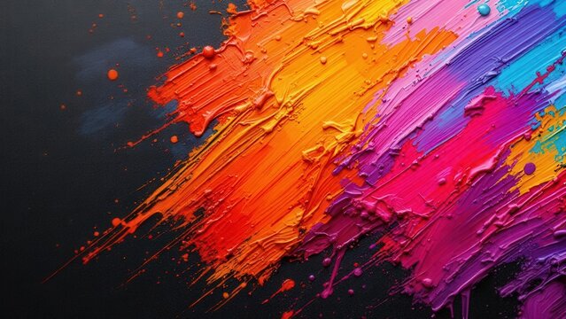 Chromatic Symphony: A vibrant display of brushstrokes in a riot of vivid colors across a dark backdrop, inviting viewers to revel in the exuberance of creativity.