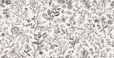 Botanical print pattern background in provance style, floral background. Pastel tones floral vintage style wallpaper in vector.