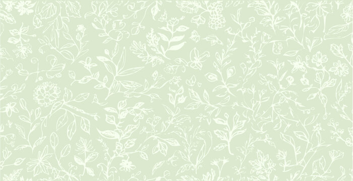 Botanical print pattern background in provance style, floral background. Pastel tones floral vintage style wallpaper in vector.