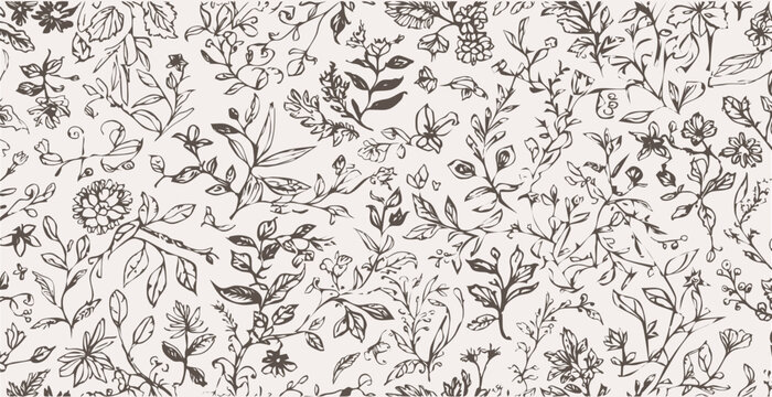 Botanical print pattern background in provance style, floral background. Pastel tones floral vintage style wallpaper in vector.