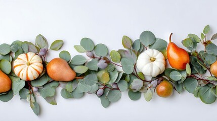 Autumnal fruit and foliage arrangement