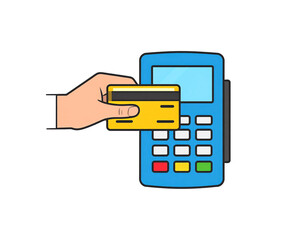 Illustration of a credit card and POS machine, depicting easy and fast transactions.
