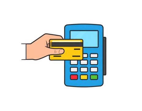 Illustration of a credit card and POS machine, depicting easy and fast transactions. - Powered by Adobe