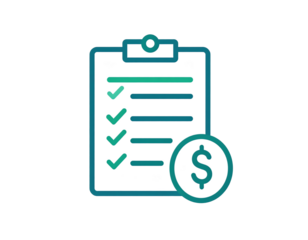 A clipboard with a checklist and a dollar sign icon, representing financial planning and billing.
