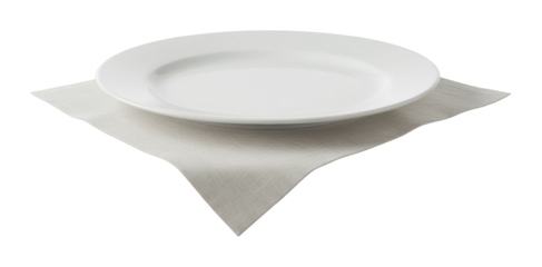 Elegant white plate on soft napkin dining table setting tableware contemporary top minimalist. Cut out png