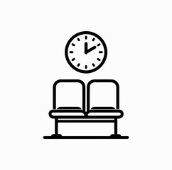 Waiting Room Icon – Minimal Outline with Chair and Clock