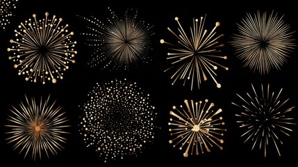 Gold firework bursts on black background