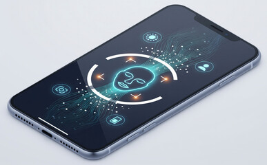 Isometric View Of Smartphone With Face Id Security Screen Active