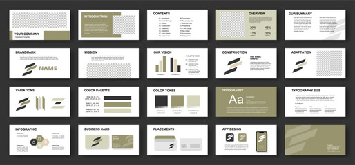 Professional business presentation template with brand strategy slides