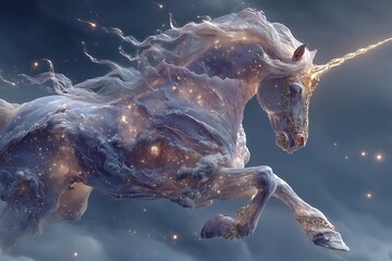 Glowing horse illustration in surreal style high resolution photo