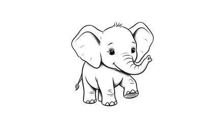 Fototapeta premium Cute Baby Elephant Line Art Illustration