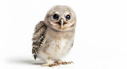 Fototapeta premium Adorable Baby Owl Portrait on White Background