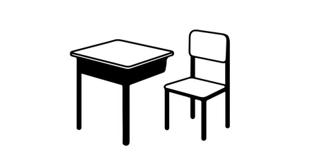 Object school desk and chair illustration for students learning furniture classroom study space furniture design drawing vector