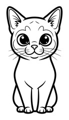 Obraz premium Cute Cartoon Cat with Large Eyes, Black and White Outline