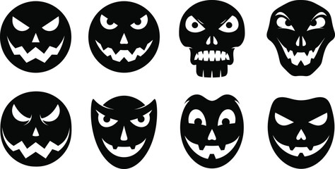 Vector art of set of scary halloween faces isolated on white background