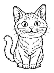 Obraz premium Cute Cartoon Cat Sitting, Outline Drawing in Black and White