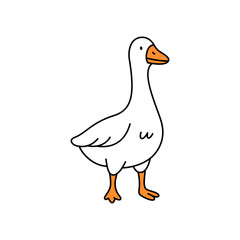 Minimalist goose illustration standing upright, simple outline drawing with orange beak and feet