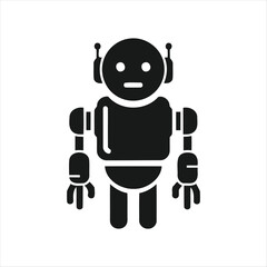 Black silhouette of a friendly robot with antennae on white background android