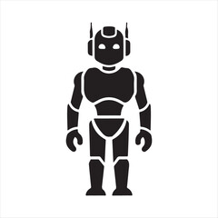 Black Silhouette of a Robot with Antennas and Glowing Eyes on White android cyborg