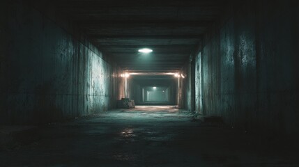 High-quality photo of abandoned tunnel corridor melancholic dark background. Generative AI technology.