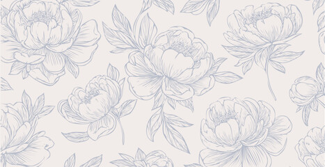 Obraz premium Peony print pattern background in provance style, floral background. Pastel tones floral vintage style wallpaper in vector.