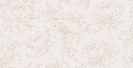 Peony  print pattern background in provance style, floral background. Pastel tones floral vintage style wallpaper in vector.